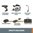 thumbnail image 6 of Worx WX959L 3pc Combo Kit w/ 20V Drill, Circular Saw and Flex Light, 1 x 1.5Ah Battery, 6 of 7