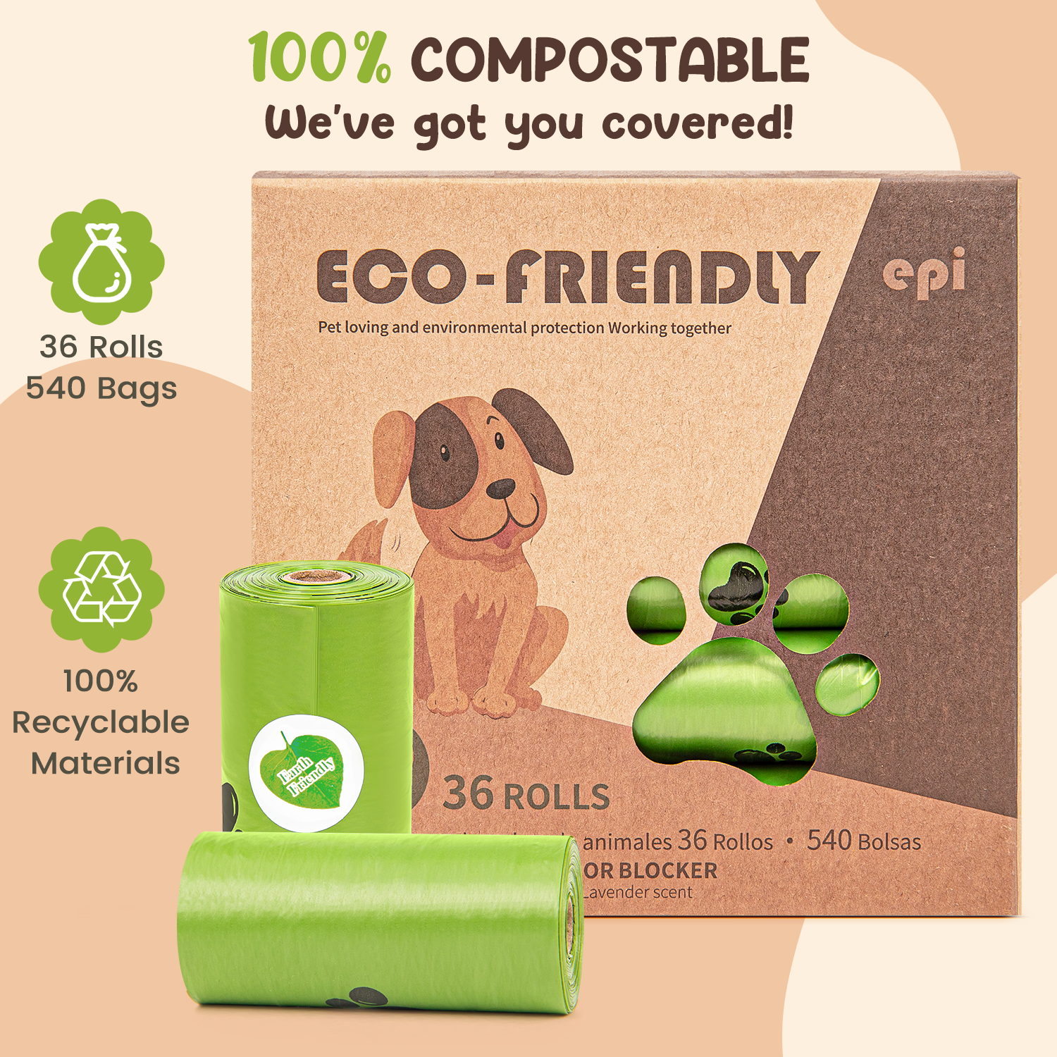 Cshidworld Dog Poop Bags, 36 Rolls 540 Count, Green photo 2