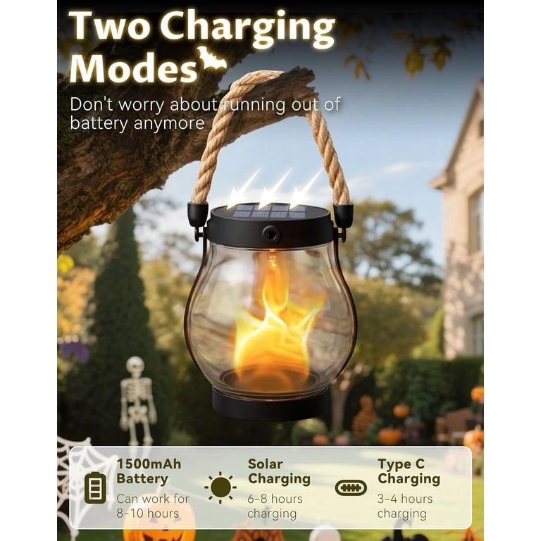 Solar Flame Lantern Outdoor – 3-Pack Hemp Rope LED Flickering Light, IP65 Waterproof, Monocrystalline Solar Panel, For Camping, Garden, Patio, Pathway
