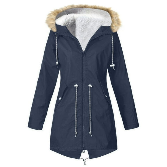 Women Solid Winter Warm Thick Outdoor Plus Size Hooded Raincoat Windproof
