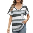 thumbnail image 2 of Cavosen Womens Blouses Short Sleeve V-Neck Batwing Sleeve Pullover Tops Tunic Striped Flowy T-Shirts Holiday Shirts with Pocket Fashion Casual Blouse Workout Resort Tees Gray L, 2 of 7