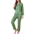 thumbnail image 4 of Pijama de satén para mujer INSPIRE CHIC, camiseta de noche a rayas con botones y pantalones, conjunto de pijama L verde brillante, 4 of 4