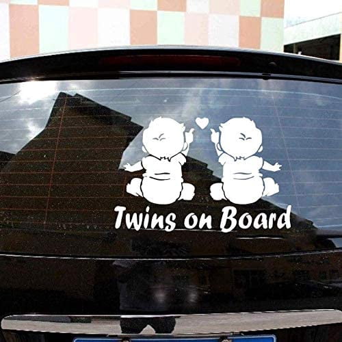 2 Pack Heartbeat "Twins On Board" Car Stickers - Reflective Vinyl Decal, 7.87x3.54 Inch For Window, Bumper, Laptop