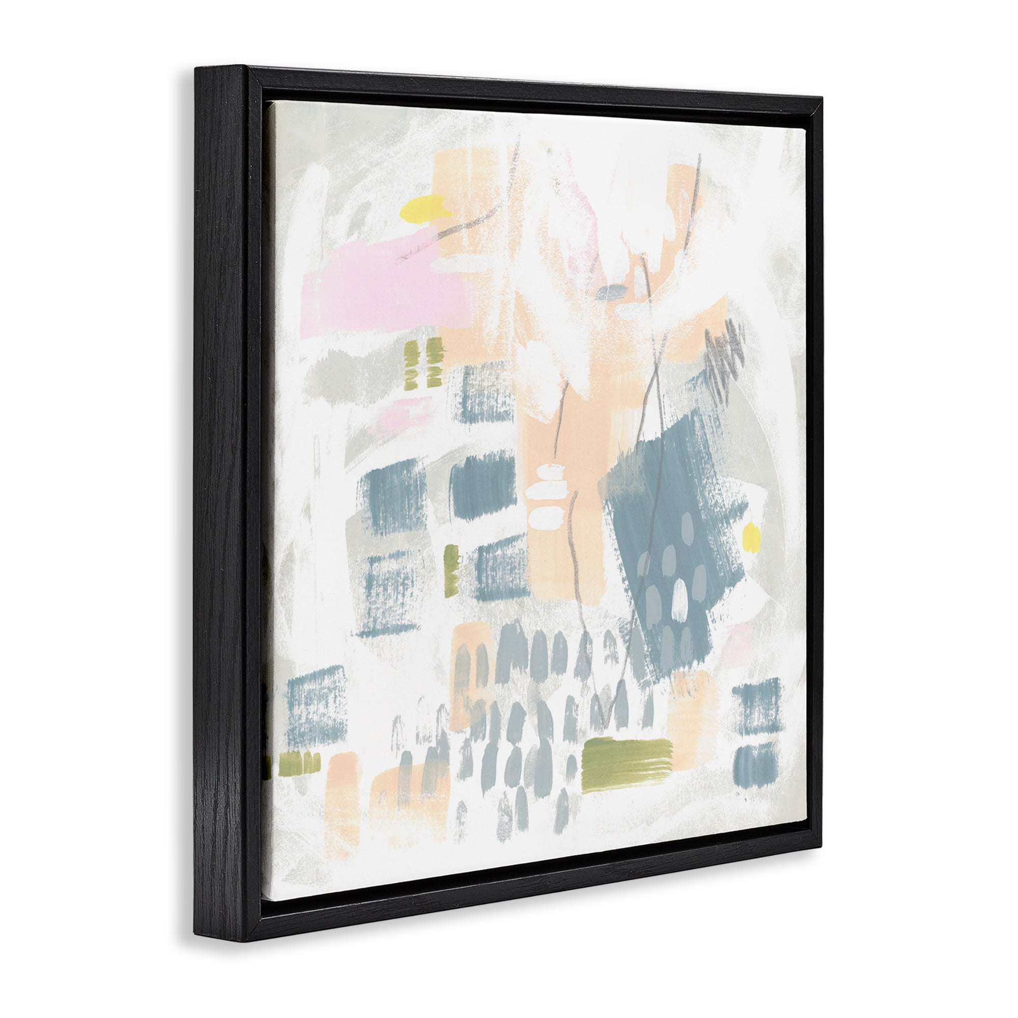 Stupell Industries Pastel Patterned Expression Abstract Painting Black Floater Framed Canvas Art Print Wall Art, 18 x 18