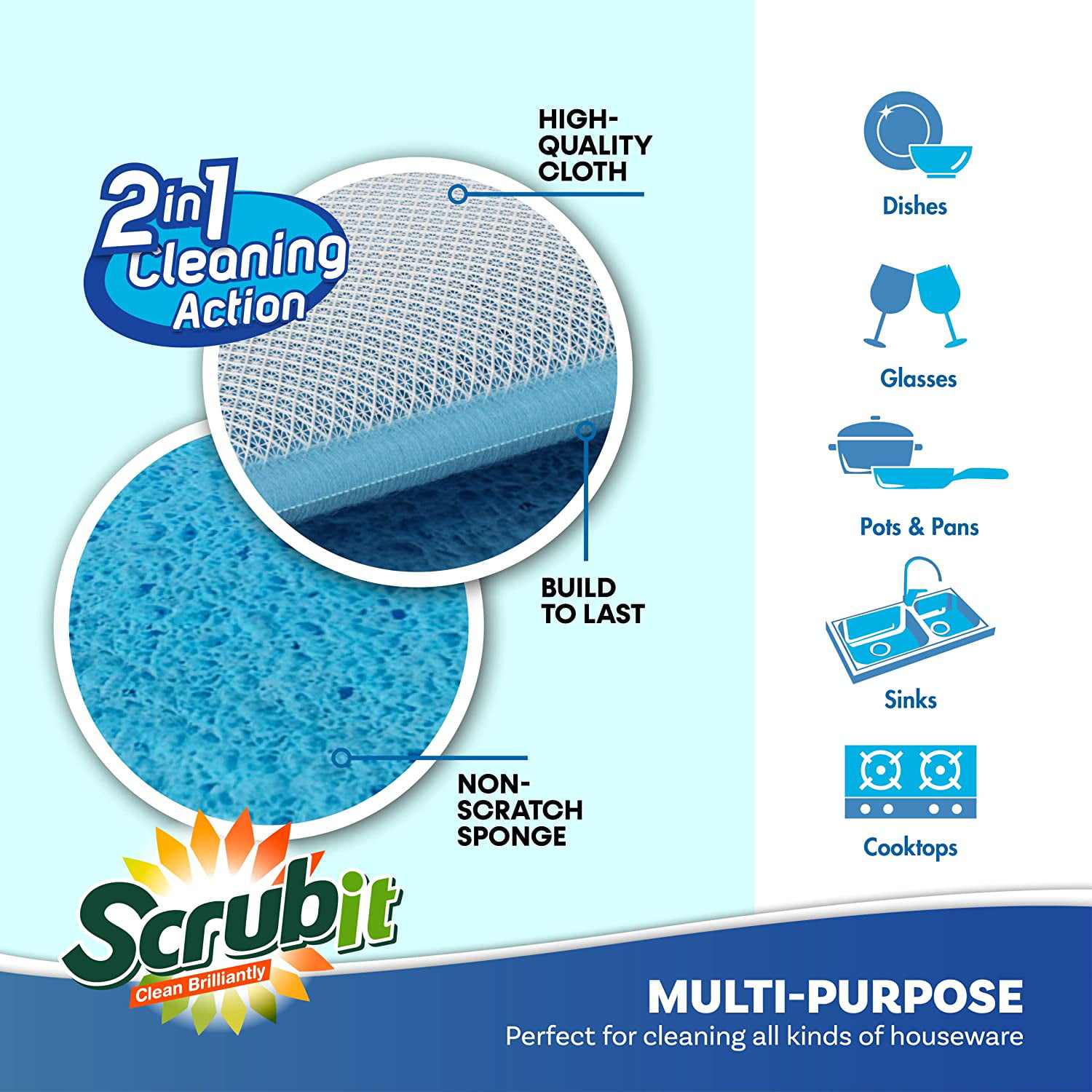 SmilePowo 12 Pack Scrub Sponge,Bulk Sponges,Dual-Sided Multi-Functional  Premium Cleaning Sponges,Dishwashing Sponge for Heavy Duty Scouring