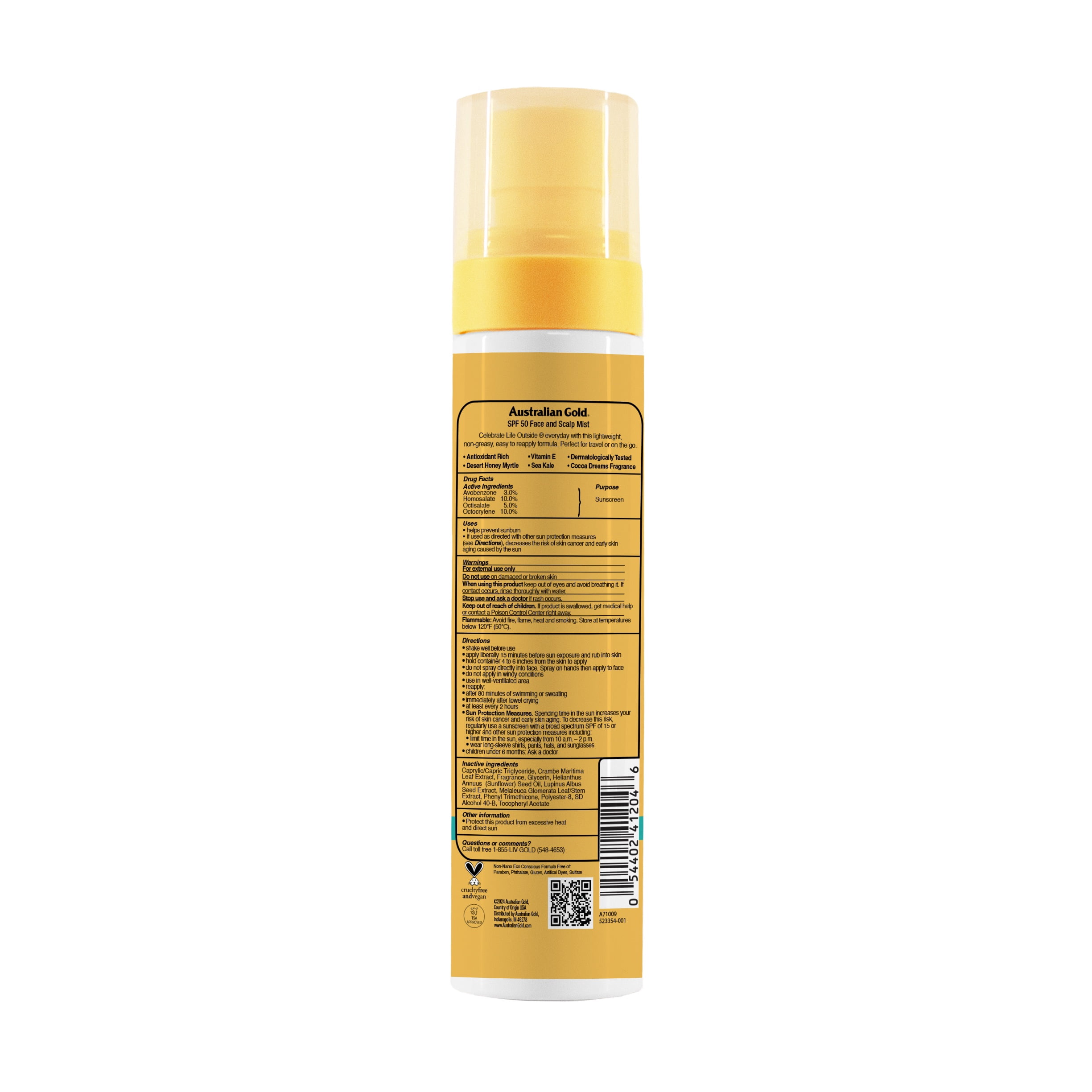 Australian Gold Face and Scalp Mist, SPF 50, 3.4 fl. oz
