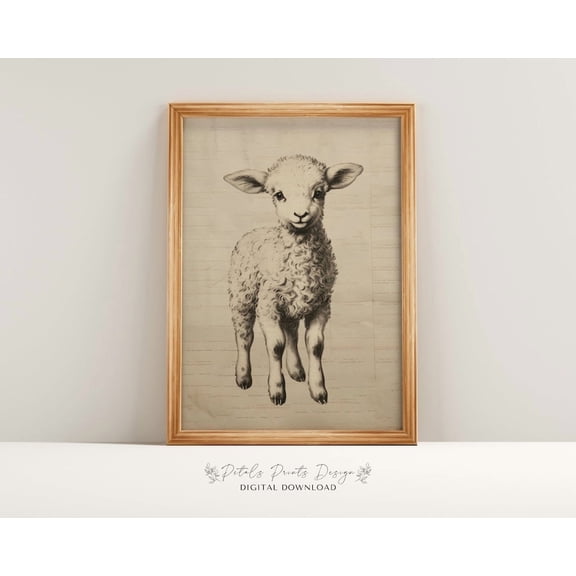 Vintage Lamb Art Print, Rustic Spring Wall Decor Home Decor #2087, Unframed Poster Size 8x12