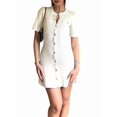 thumbnail image 2 of Knitted Dress Women'S Elegant Short Sleeves Round Neck Fake Pockets Single Breasted A-Line Dress White S, 2 of 9