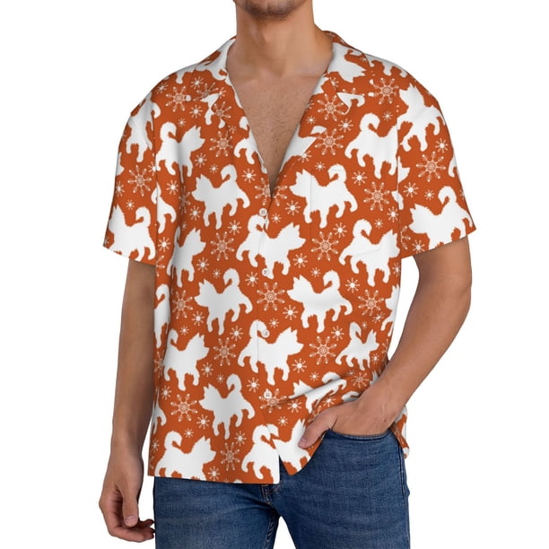 Fotbe Christmas Snowflake Dog Camisa Estampada de Manga Corta para Hombre, Casual de Verano, Estilo Playero, Sin Arrugas-3X-Large