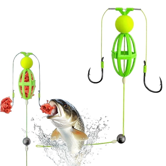 SHISHIan 1PCS Tangle-Free Bottom-Up Feeder Basket Fishing System, Anti-Twist Dual Guide Tube Bait Rig, Anti-Tangle Fishing Bait Cage with Hooks for Freshwater, Seawater
