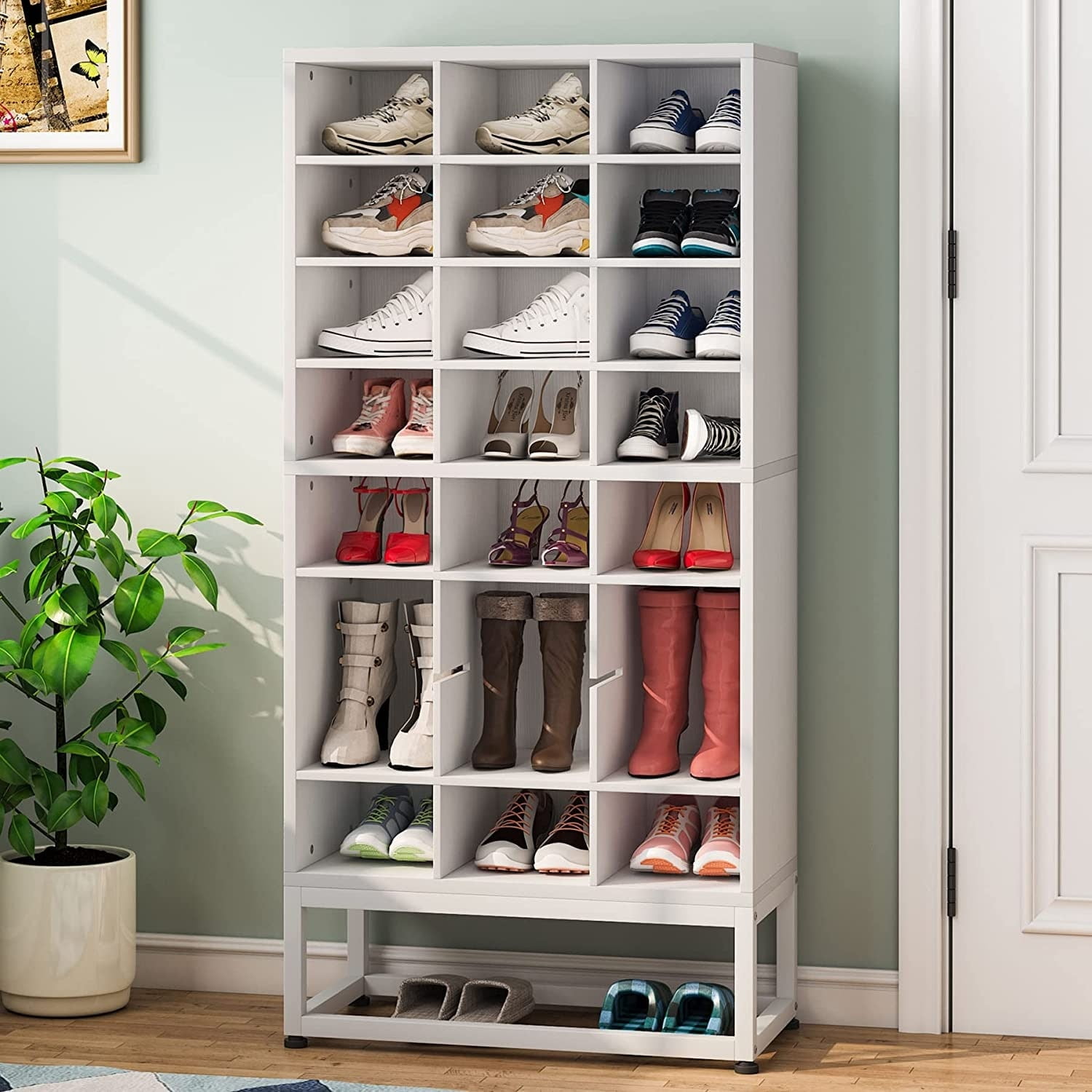 Shoe Cabinet, 8-Tier Shoe Storage Organizer Rack with 24 Cubbies White ...