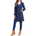 thumbnail image 2 of Abrigo de trench de doble botonadura con cinturón de la marca INSPIRE CHIC para mujer, en ante sintético, con solapas y puños de tiras, tamaño XS, color azul oscuro, 2 of 6
