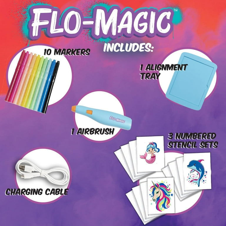 Flo-Magic Kids Enchanted Series Airbrush Marker Kit- 25-Piece Kit