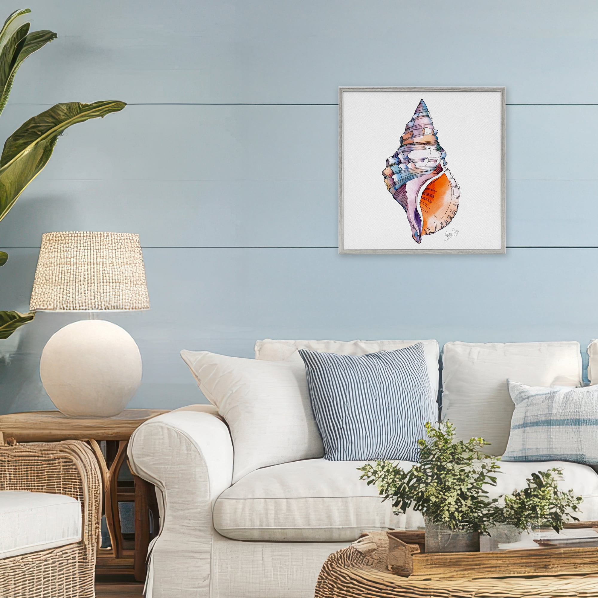 Stupell Industries Sunrise Conch Shell Gray Framed Giclee Art, design by Shelly Craig