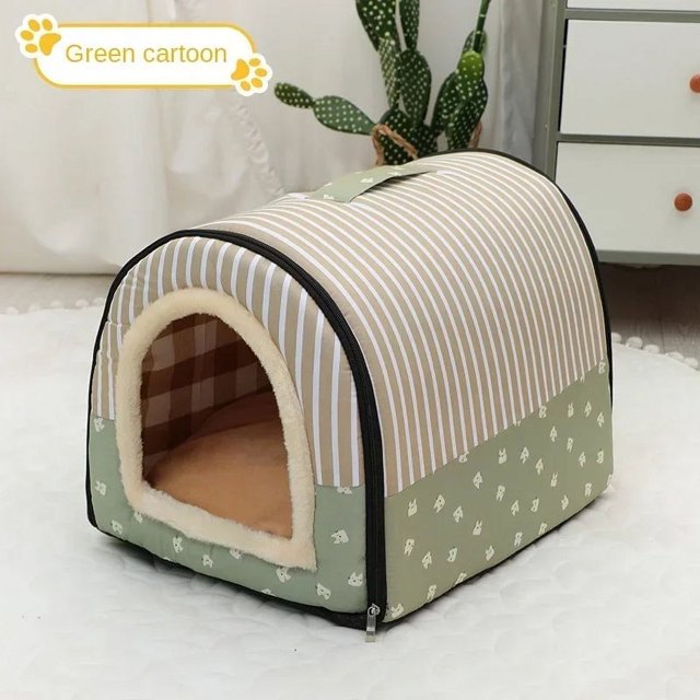 Pet Bed Dog House Kennel Soft Tent Indoor Enclosed Warm Plush Sleeping Nest Basket with Removable Cushion Travel Dog Accessory ShopWise Round