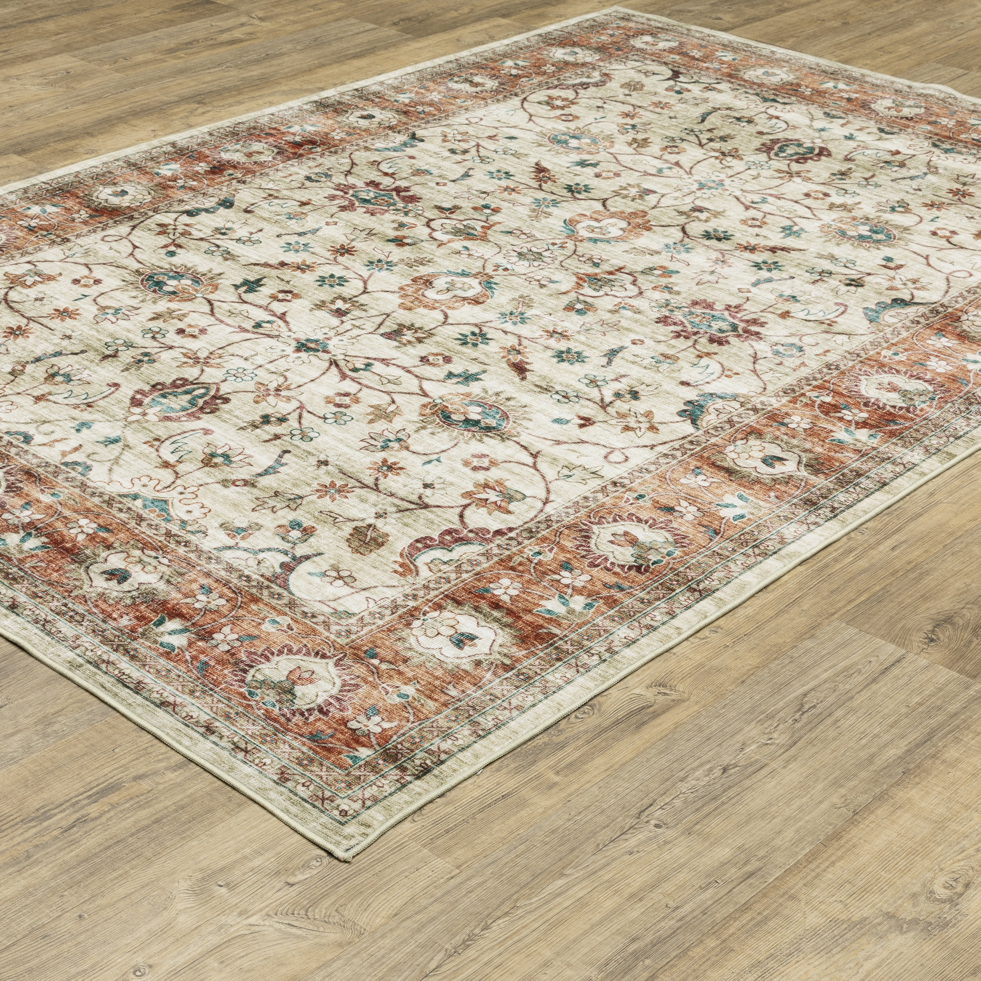 Avalon Home Sebastian Vintage Bordered Ivory/ Rust Washable Indoor Area Rug