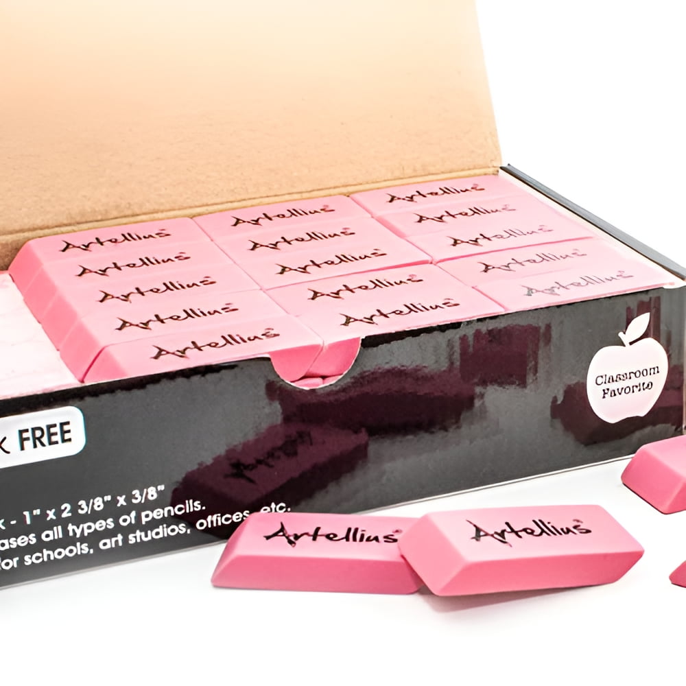 Artellius Large Pencil Erasers Bulk, Soft Pink, 100 Pack