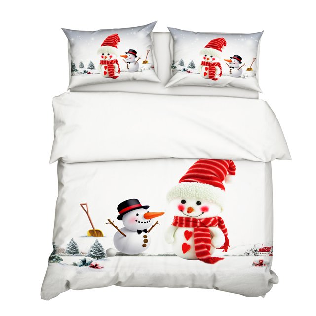 3 unids/set estilo navideño 3D muñeco de nieve patrón impreso funda nórdica con Leyfeng Ropa de cama