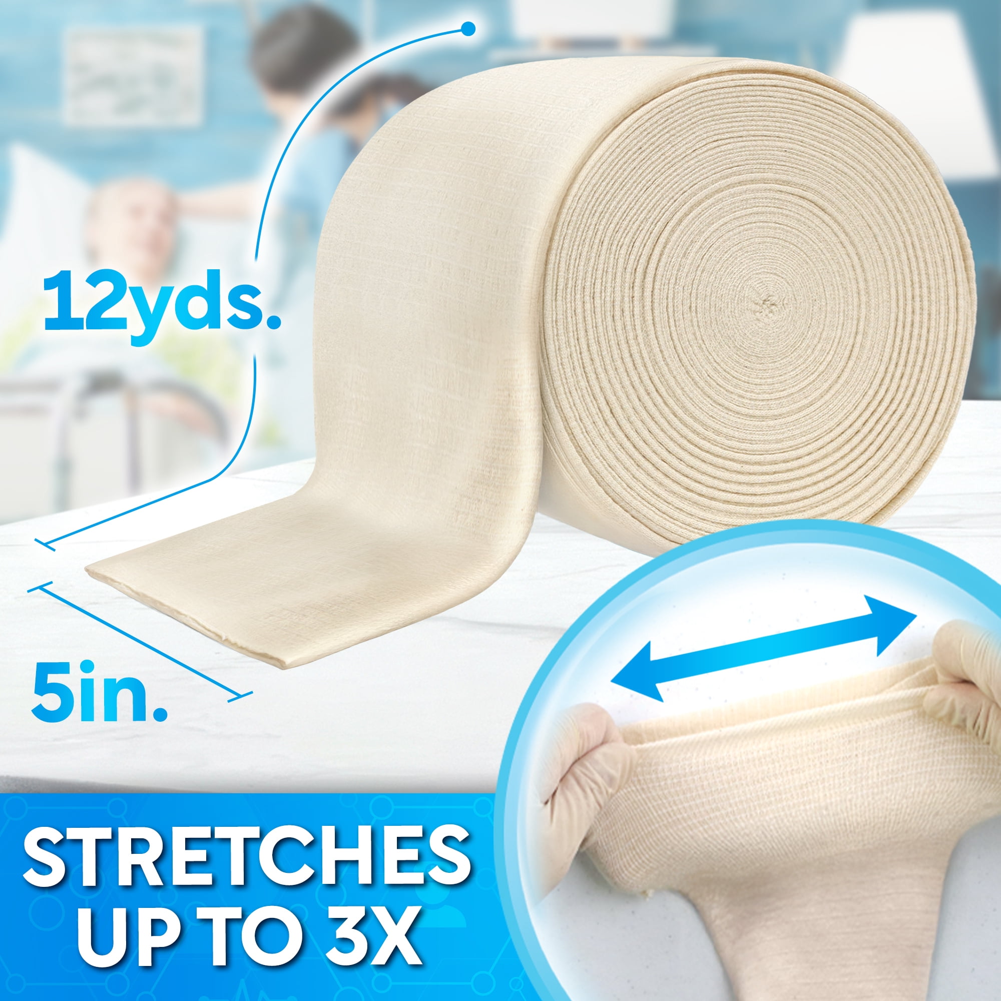 JJ CARE Tubular Bandage, 5” x 12 Yards Stockinette Tubing for Thighs and Waist, Size G Reusable Elastic Bandage Sleeve, Tubular Compression Bandage Roll for Large Thighs, Rubber Latex w/Cotton