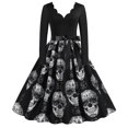 thumbnail image 4 of Vestido de manga larga con estampado de calavera para mujer Vintage de manga larga Halloween, 4 of 5