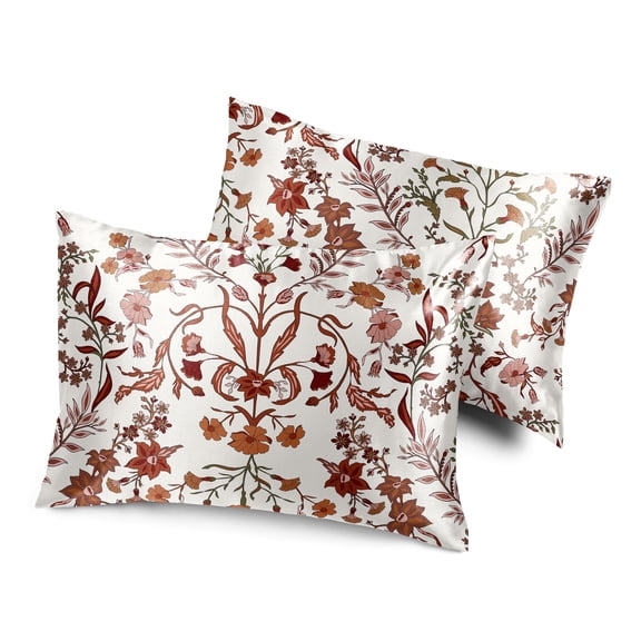 Sweet Jojo Designs Boho Floral Wildflower Rust Orange and Ivory Girl Decorative Satin Pillowcases