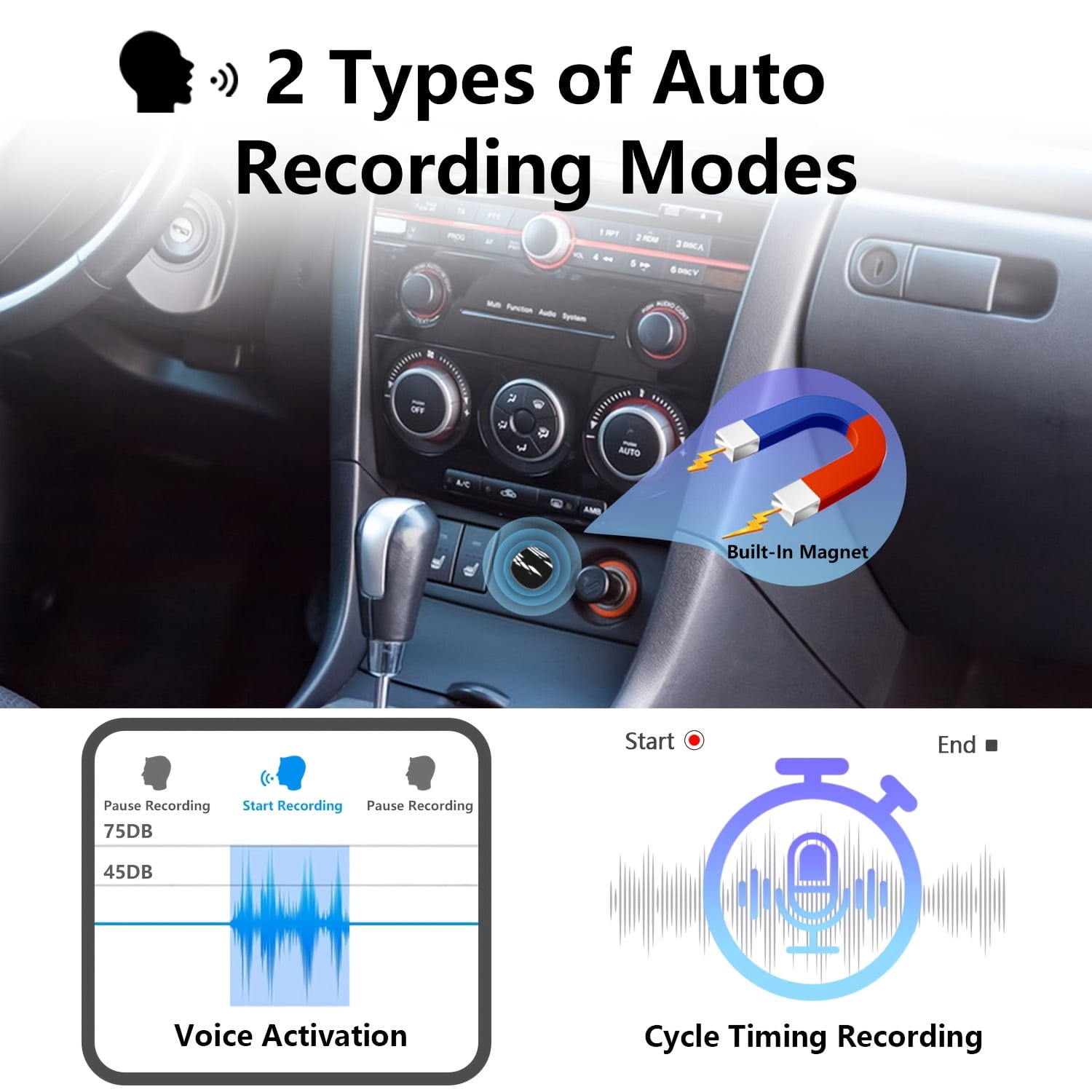 64GB Magnetic Voice Activated Recorder Device -[AI Noice Reduction] 4000H Audio Storage Recording Device, HD Digital Voice Recorder with Playback, Portable Tape Recorder for Car, Lectures, Meeting