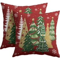 Christmas Red Throw Pillow Covers 20x20 Inches, Set of 2 Gold Green Xmas Trees Holiday Decor Square Pillowcase Cotton Linen Cushion Covers for Sofa Living Room Couch Bedding