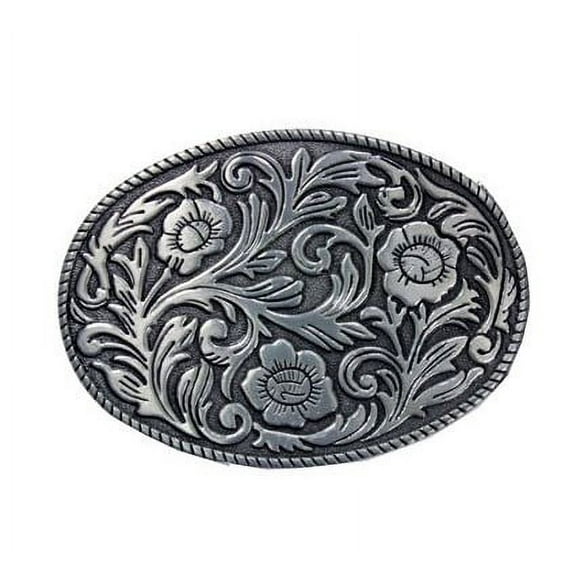 Grey Floral Western Style Metal Belt Buckle Cowboy Cowgirl Rancher Gold Black - New with box/tags