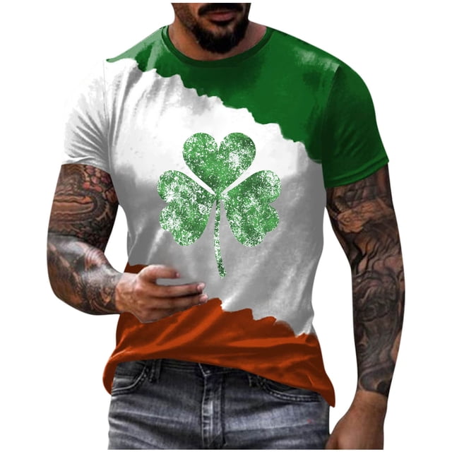 Camisetas Casuales Cuello Redondo Día de San Patricio Impresión Suéter, Manga Corta Blusa Deportiva para Hombres