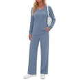 thumbnail image 3 of Fantaslook Two Piece Lounge Sets for Women Vacation Travel Fall Outfits V Neck Tops Wide Leg Pants Matching Sets Women Clothing, 3 of 8