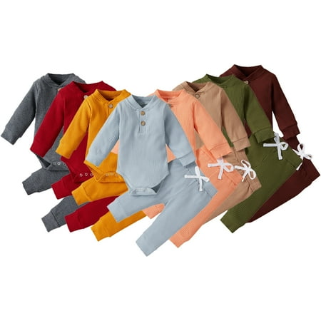 

Esaierr Baby Infant Boys Girls Clothes Jumpsuit Outfits 2PCS Fall Winter Long Sleeve Cotton Romper Drawstring Pants Unisex Newborn Loungewear Set 0-24M