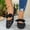Black, variant on Womens Pointed Toe Print T Strap Style Shoes Pull-On Flat Summer Breathable