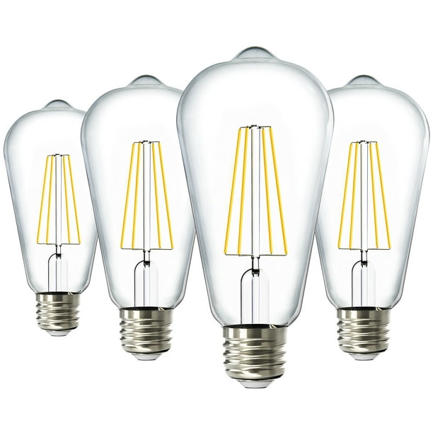Sunco Lighting 4 Pack ST64 LED Bulb, Dusk-to-Dawn, 7W=60W, 3000K Warm