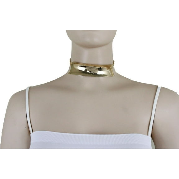Women Fancy Gold Metal Plate Fashion Jewelry Choker Short Necklace Bling Style