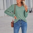 thumbnail image 5 of Xmarks Women Lace V Neck Flare Long Sleeve Pullover Sweaters Lightweight Knit Solid Color Novelty Jumper Tops Green XL, 5 of 8