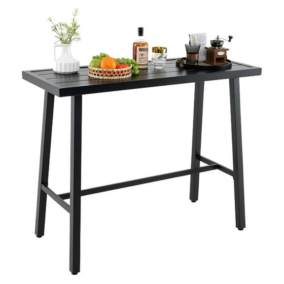 36" Outdoor Bar Table, Rectangular High Pub Table with Adjustable Foot Pads, Patio Counter Height Dining Table for Balcony, Backyard, Indoor, Black