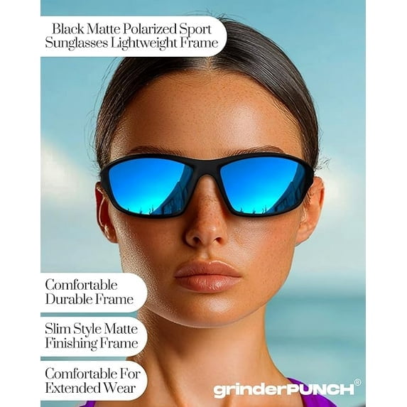 Grinderpunch Sport Polarized Sunglasses for Men & Women Baseball Running Cycling Fishing Golf Driving Shades Sun Glasses - Blue