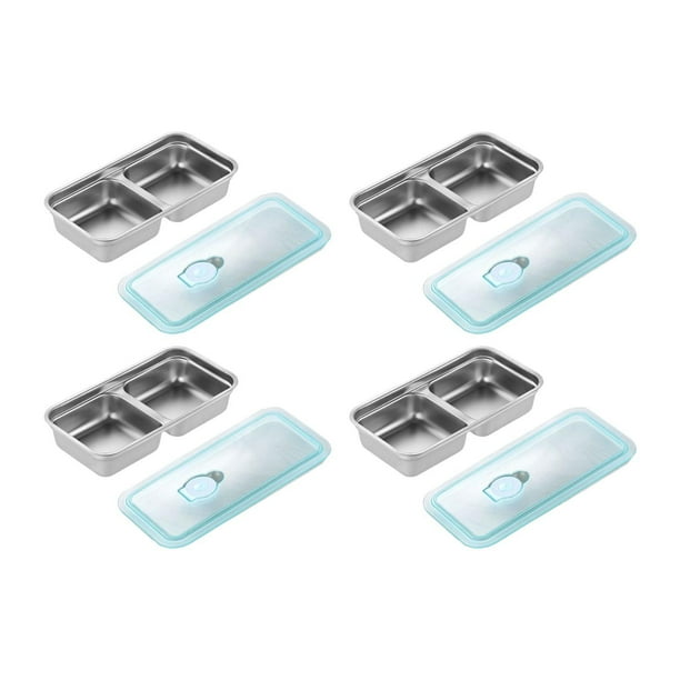 4 piezas de acero inoxidable, contenedor para refrigerios, reutilizable, caja bento con doble compartimento para el trabajo, la escuela, al a