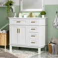 thumbnail image 3 of FFZ 36" White Modern Bathroom Vanity with Ceramic Sink, Soft Close Doors, 4 Drawers for Storage, Elegant Design for Small Bathrooms, 3 of 6