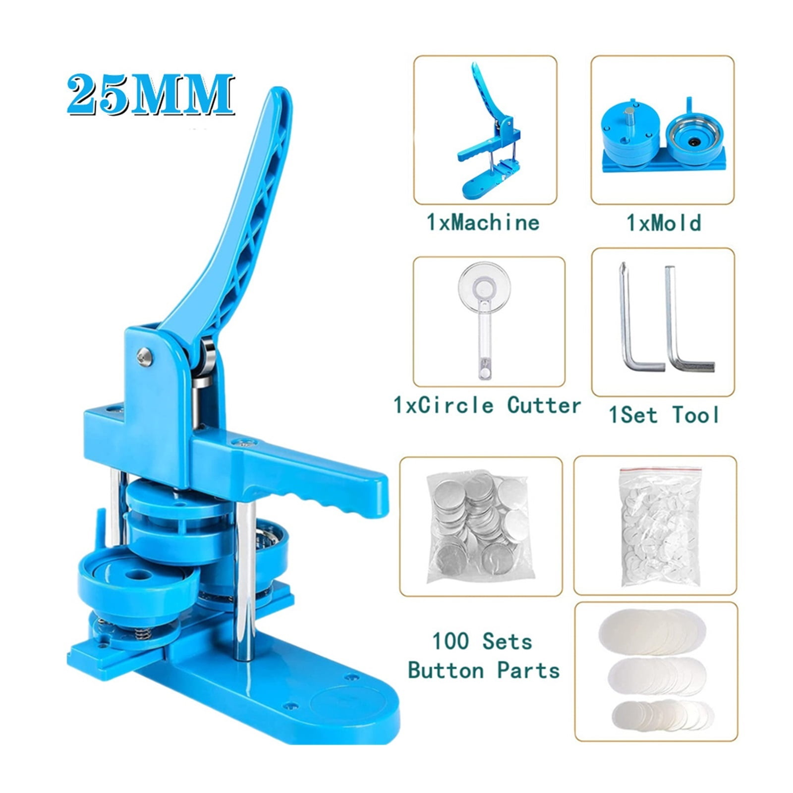 Badge Button Maker Machine 25+32+58MM Badges Set -300Pcs Button Parts+3 +3 Circle Cutter, DIY Pin Badge Press Making Machine