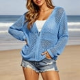 thumbnail image 2 of CAIXIA Womens Crochet Lightweight Cardigan Zip Up Hooded Long Sleeve Knit Sweaters Mesh Beach Swim Cover Up, 2 of 9