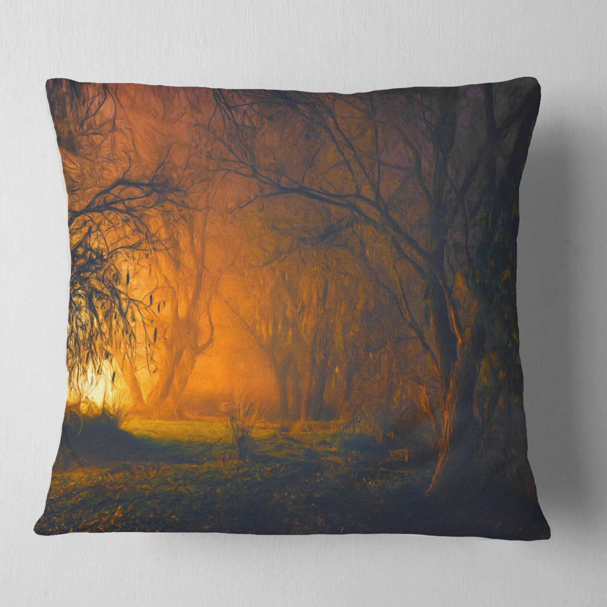 Designart Magical Light in Forest - Landscape Printed Throw Pillow - 18x18