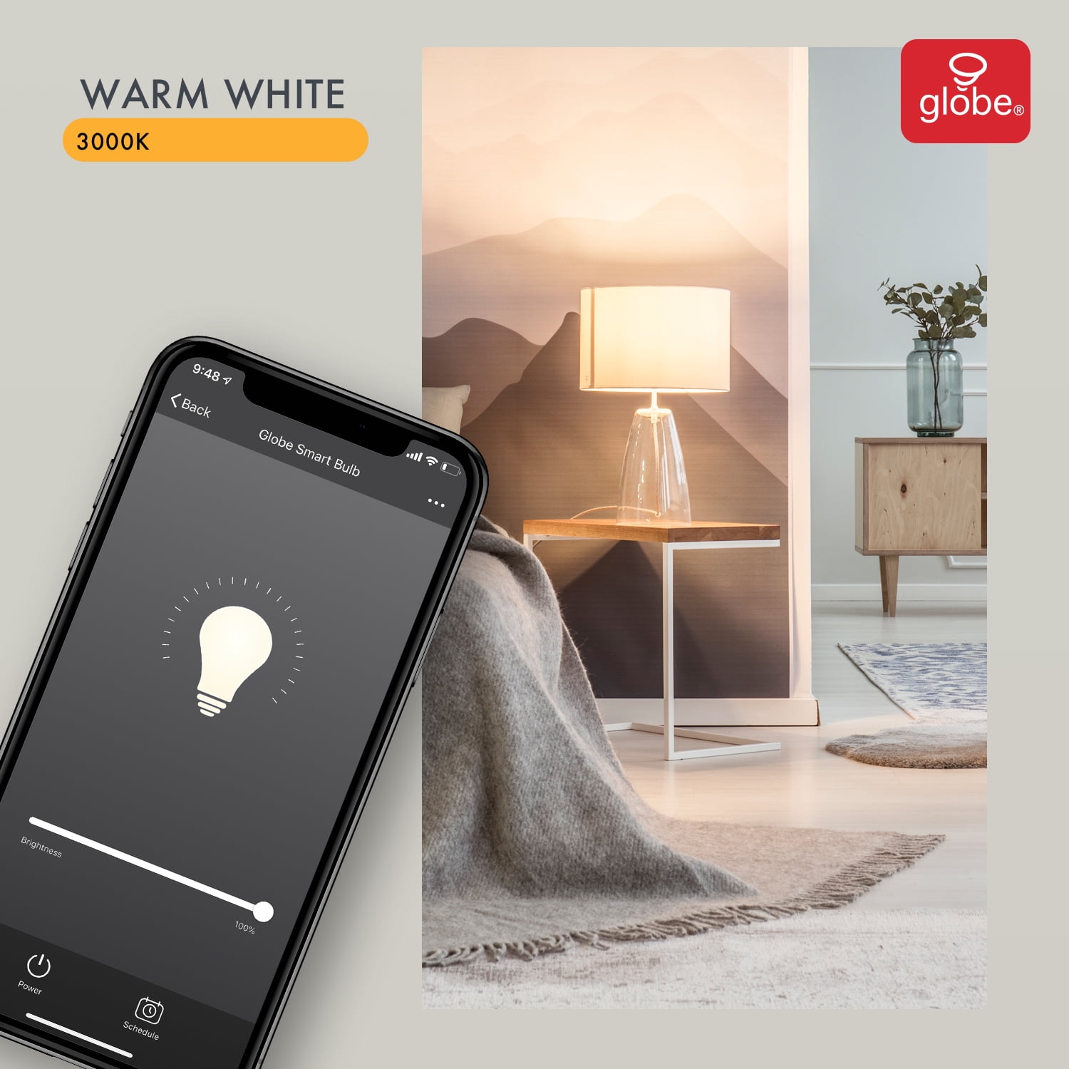 Globe Electric Wi-Fi Smart 60W Equivalent Soft White Frosted LED Light Bulb, No Hub Required, Voice Activated, A19, E26 Base (2-Pack), 34209