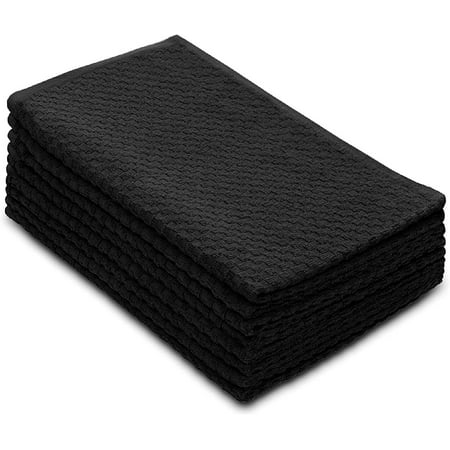 

- 8 Pack - Euro Cafe Waffle Weave Terry Kitchen Towels - 16x28 Inches -Black - 420 GSM quality -Ringspun 2 Ply - Highly Absorbent Low Lint - Multi Purpose