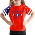 thumbnail image 1 of Haut à Manches Courtes pour la Fête de l'Indépendance pour Garçons et Filles, Col Rond, Imprimé Coloré, Mélange Polyester-Spandex Doux, Respirant, Tenue Quatre Saisons, 1 of 4