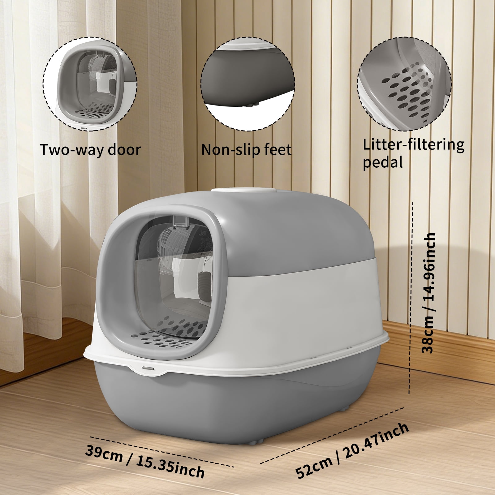 Open Design Transparent Cat Litter Box, Large Capacity Easy Entry Kitty Litter Pan with Cleaning Scoop, Sleek Modern Decorative Pet Toilet for Indoor Cats