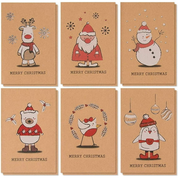 BEST PAPER GREETINGS Holiday Greeting Cards - 36 Pack, 4 x 6 In Kraft Paper, Multicolor - Bulk Holiday Card Pack with Envelopes & Assorted Cute Designs
