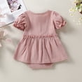 thumbnail image 4 of Fortune Romper Dress for Newborn Baby Girl Short Sleeve Button Jumpsuit Summer Infant Solid Color Playsuit, 4 of 9