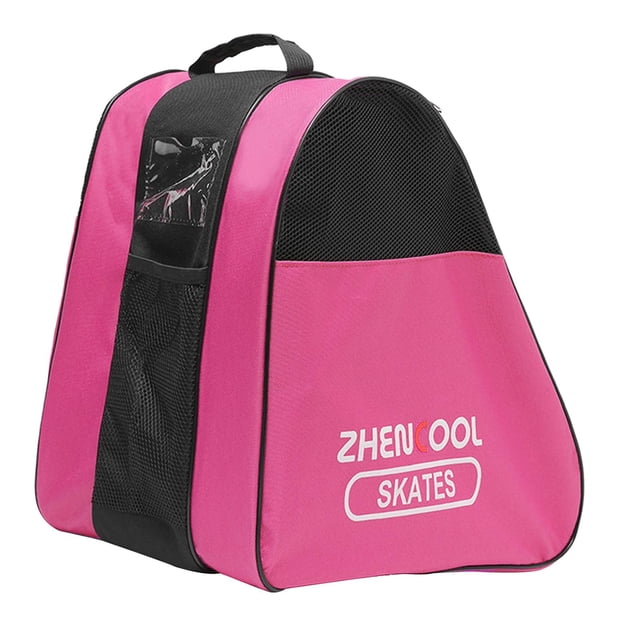 Almencla Sac à Chaussures de Patinage Portable Bandoulière Réglable et Poignée Supérieure Sac à Main Rose Demi-Maille Rose