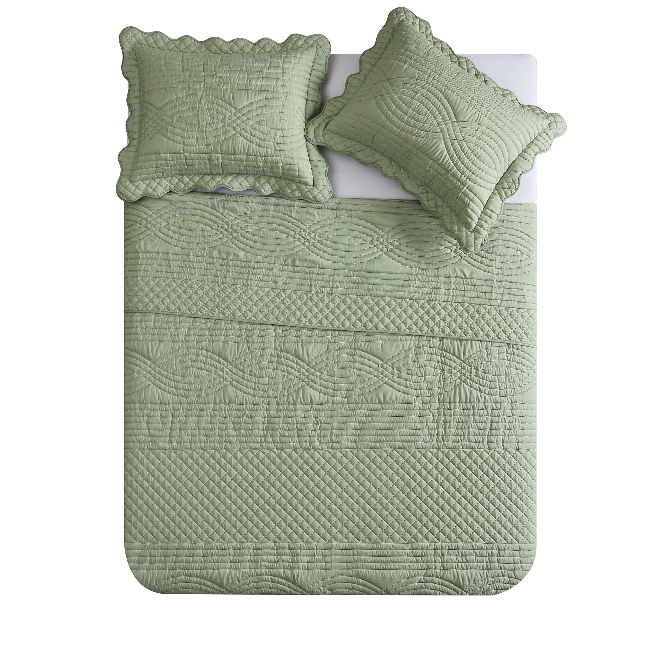 VCNY Home Green Scallop 2-Piece Adult Microfiber Quilt Set, Twin